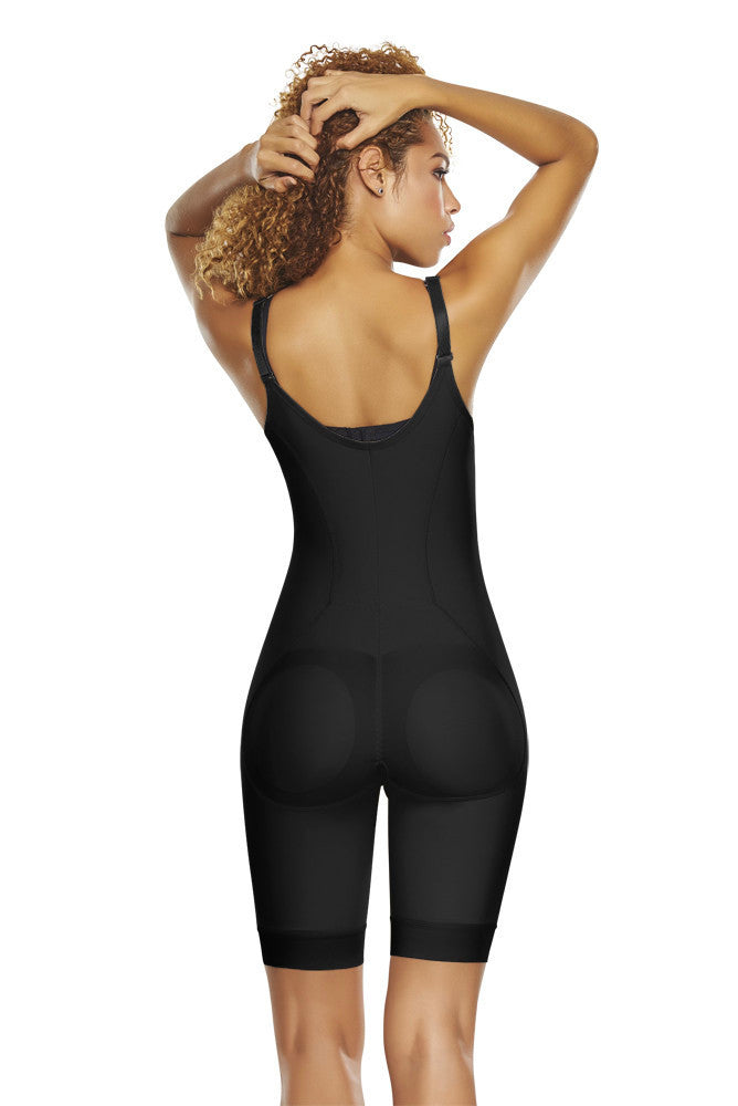 Open Bust Mid-Thigh Control Body Shaper with Removable Pads by